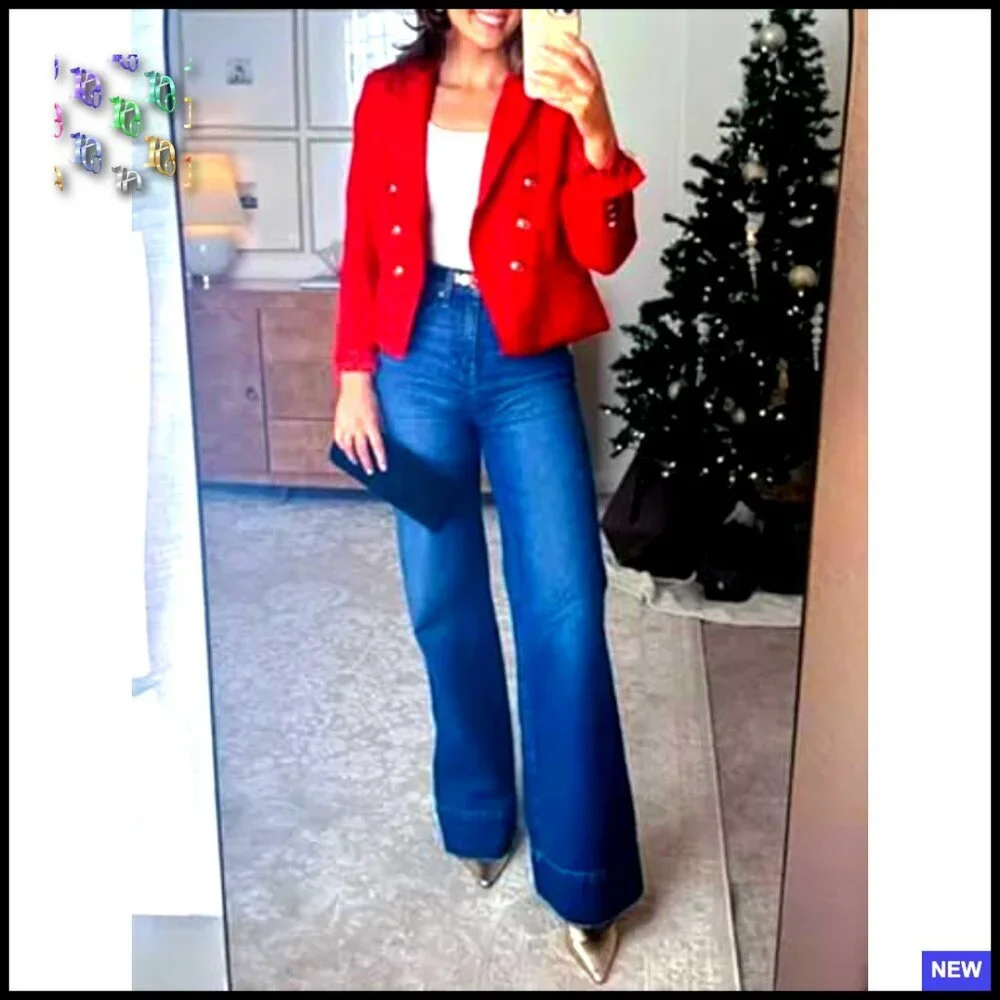Cropped Tweed Blazer Long Sleeve Lapel Open Front Pockets Professional Chic - Picture 4 of 5